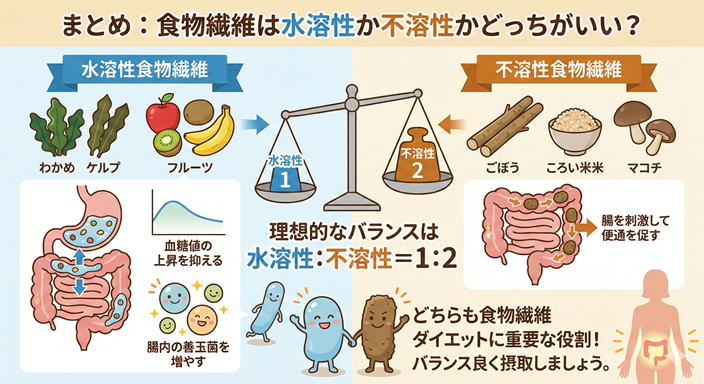 食物繊維は水溶性か不溶性かどっちがいい？のイラスト画像