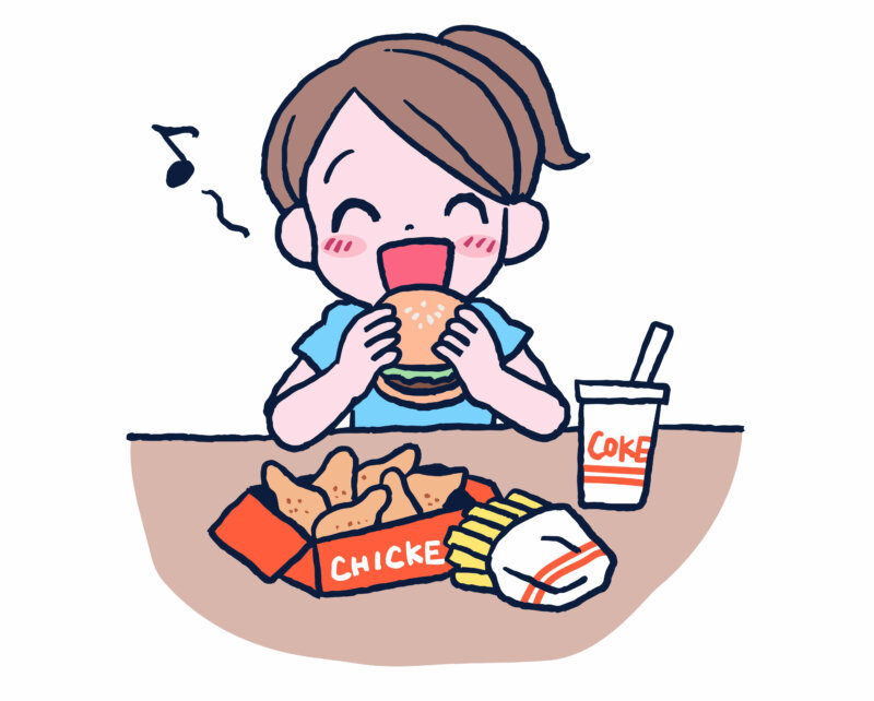 ファーストフードに喜ぶ女性