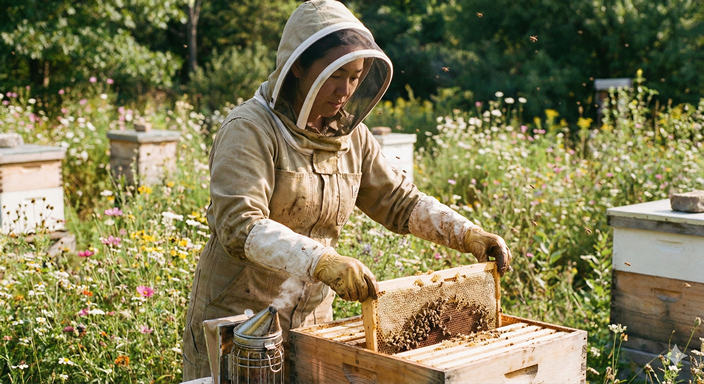 蜂蜜採取の女性の画像
