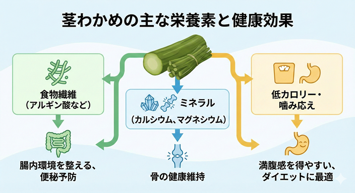 茎わかめの主な栄養素と健康効果