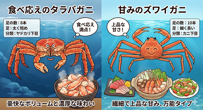 タラバガニとズワイガニの違い図