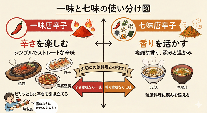 料理での使い分け方のイラスト図