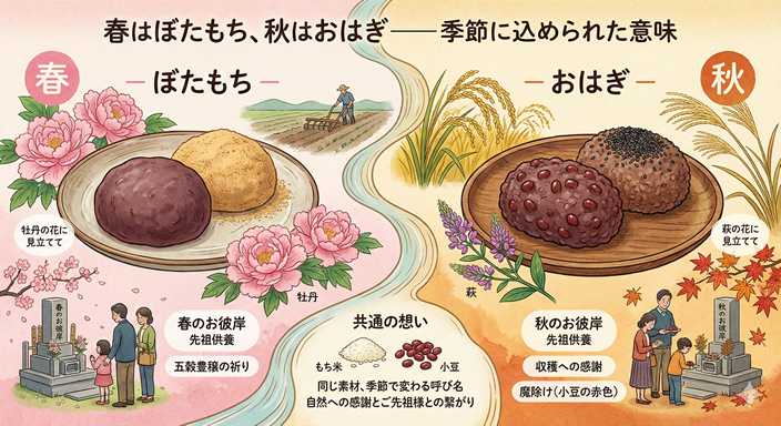 春はぼたもち、秋はおはぎ――季節に込められた意味のイラスト図