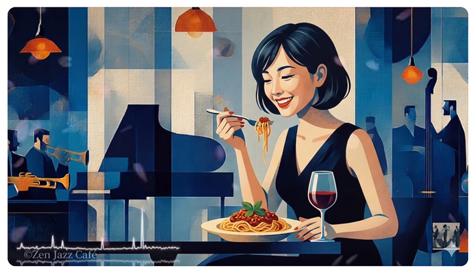 パスタをおいしそうに食べる女性