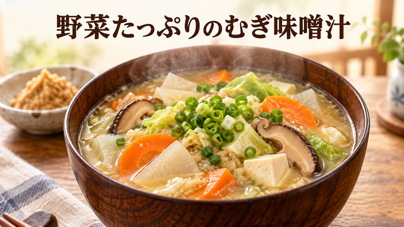 野菜たっぷりのむぎ味噌汁