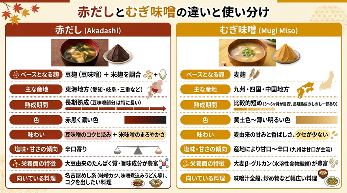 赤だしとむぎ味噌の違いと使い分け