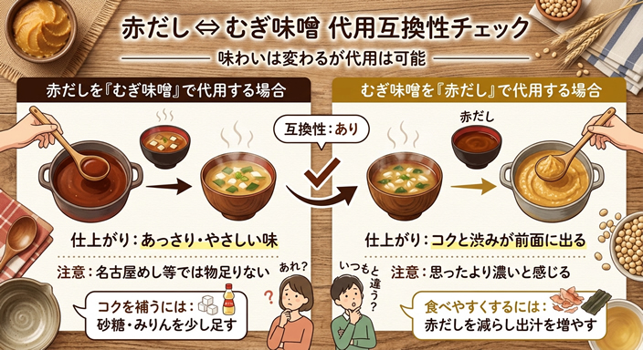 赤みそとむぎ味噌代用できるのか