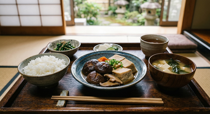 精進料理とは思えないほどのシイタケと高野豆腐の煮物
