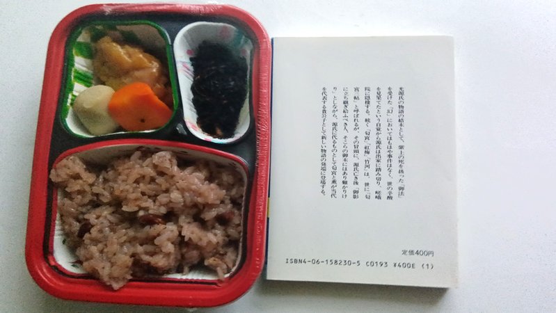 弁当の大きさ文庫本と比べた